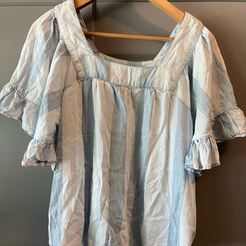 Elegant Light Blue Women's Blouse with Ruffles